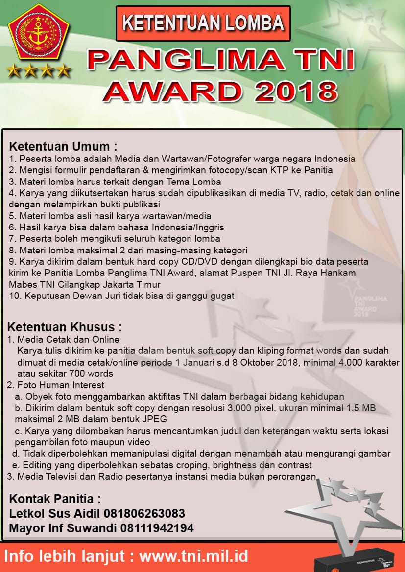 TNI Gelar Lomba Karya Jurnalistik Panglima TNI Award 2018