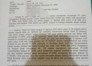 Dua Karyawan PT. VDNI Diduga Lakukan Pencurian, Satu Diantaranya Anak Anggota DPR Konawe