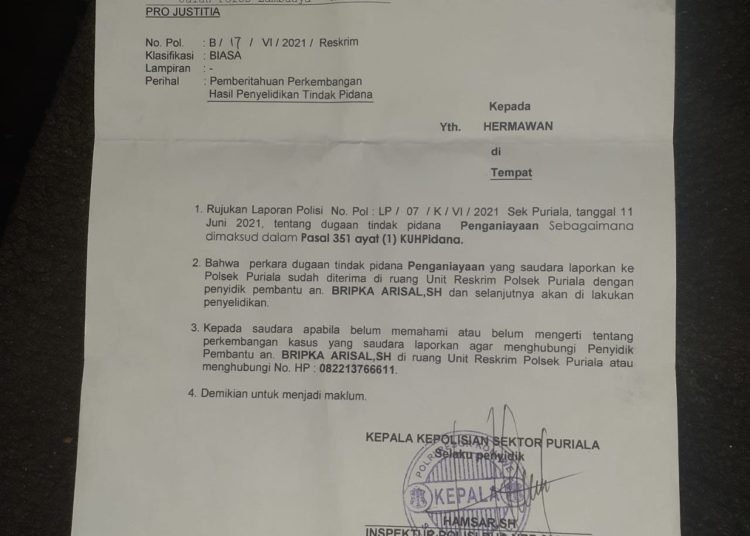 Bukti laporan di Polsek Puriala