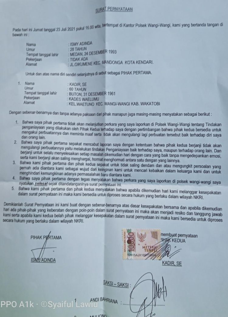 Kades Wailamu, Kadir dan Dinda Pekerja THM Sepakat Berdamai di Polsek