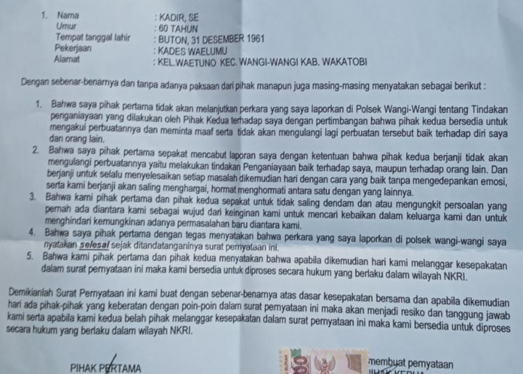 Kades Wailumu, Kadir sepakat berdamai dengan Dinda pekerja THM Dosparados Wakatobi.