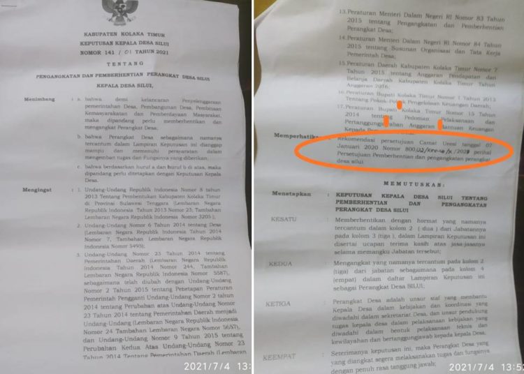 surat keputusan pengangkatan dan pemberhentian perangkat Desa Silui